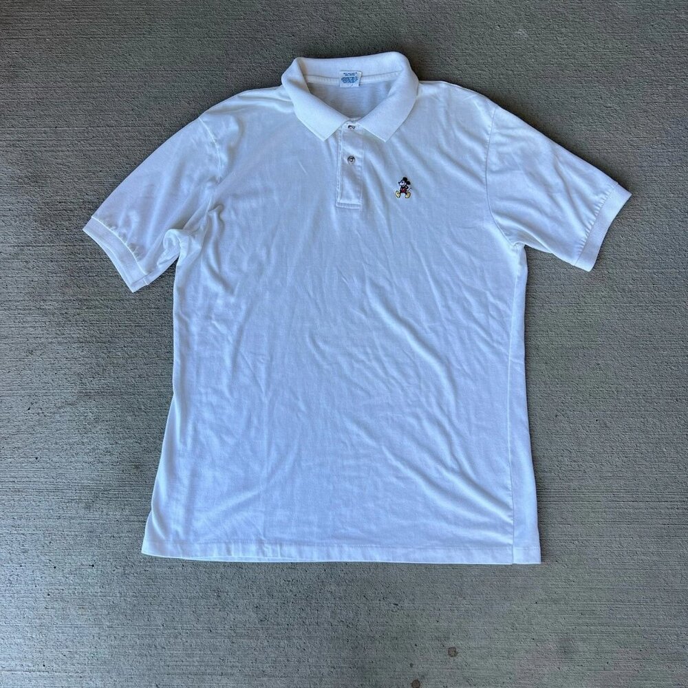Vintage Disney Mickey Mouse Embroidered Polo Shirt White Men’s Size XL USA Made